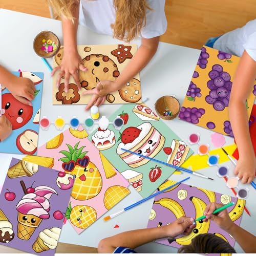 Louise Maelys 12Pack Pre Drawn Canvas to Paint for Kids,Fruit Food