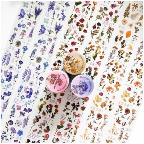 PET Tape Stickers for Journaling Supplies,Flowers Stickers for Scrapbooking