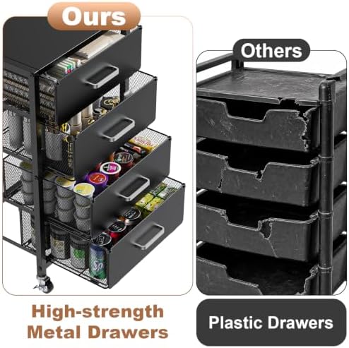 4-Drawers Metal Rolling Cart, Utility Storage Cart with Wheels