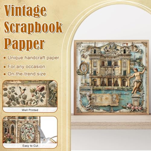 48 Sheets Vintage Baroque Scrapbook Paper,Vintage Pattern Decorative Scrapbook for Junk Journals DIY Cards and Photo Albums, Aesthetic Craft Supplies