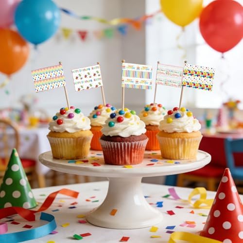 AnyDesign 12 Rolls Happy Birthday Washi Tape Masking Tape Set Colorful Candle Balloon Banner Decorative Wrapping Paper Tapes for Scrapbook Journal DIY Art Crafts