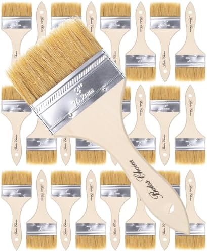 Bates- Chip Brushes 3 Inch, 24 Pack, 3 Inch Paint Brushes with Ergonomic Wooden Handle, Natural Bristle