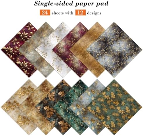 Autumn Leaves Scrapbook Paper Pad, 24 Sheets 6 x 6 Inch Vintage Patterned Designed Wedding Decorative Decoupage for Card Making Folded Supplies Gift Wrapping Journals DIY Crafts Photo Album