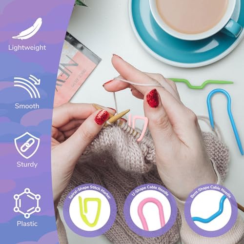22 Piece Crochet and Knitting Tools Accessories Kit - Plastic Cable Needle Stitch Holders and Locking Ring Stitch Markers