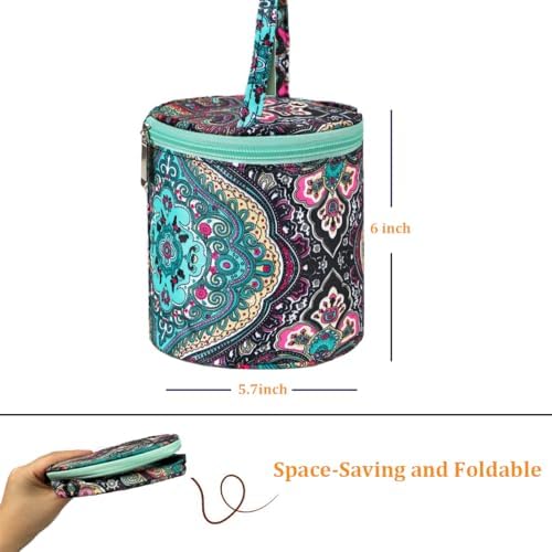 Mini Yarn Storage Small Size Yarn Bag for Crocheting with Holes,Empty Round Knitting Tote Bags protable Yarn Holder,Perfect for Travel,Beginner & Crocheter(Vintage Flower)