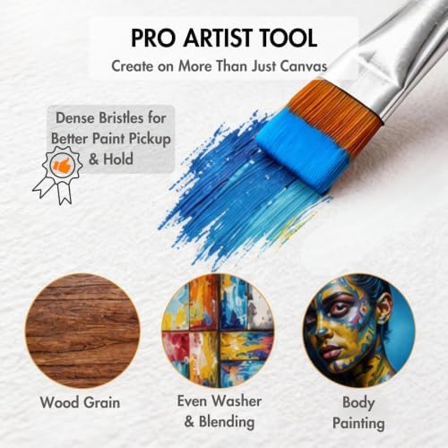 Flat Paint Brush Set 20 Pcs, 1 Inch Handmade Flat Brushes for Artists, Large Acrylic Paint Brushes for Acrylic Oil Watercolor Painting, Big Oil Paint Brushes & Body Art Tool for Rock Painting (20 Pcs)