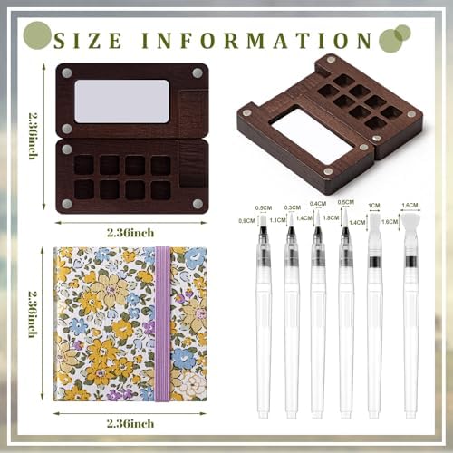Qilery Mini Portable Watercolor Palette Set Wooden Grid Paint Box Watercolor Paper Sketch Book Brush Pens with Binder Clip for Painters Artist Not Include Paint(Winter Jasmine)