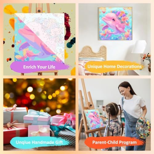 Mandun Dolphin Paint by Numbers Kit for Kids, 8x8 inch