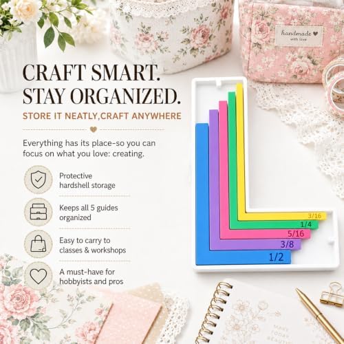 Paper Crafting Alignment Guide Set with Case,Margin Precision Layering Matting Spacers,Precision Layering & Matting Spacers,Color Coded Size Tabs for Card Making and Scrapbooking (5Pcs)