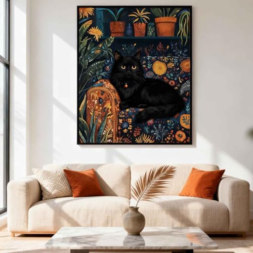 Amphol Paint by Numbers Kit for Adults - 16x20 Inch Black Cat DIY Paint by Number Canvas Art Kit, Oil Painting Kit on Unframed Canvas Art for Stress Relief, Home Wall Decor with Acrylic Paint Set