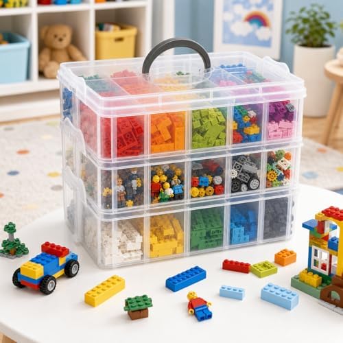 Guyuyii 3-Tier Stackable Bead Organizer with Handle & Adjustable Dividers