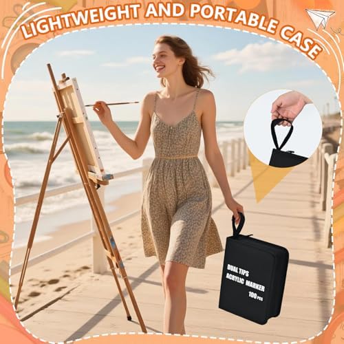 100-Pack Acrylic Paint Pens, Dual Tip with Brush & Fine, Carrying Case | 88 Regular +12 Metallic Color, Ideal for Rock, Canvas, Wood, Fabric, Black Paper, Photo Album, Card Making, DIY Crafts