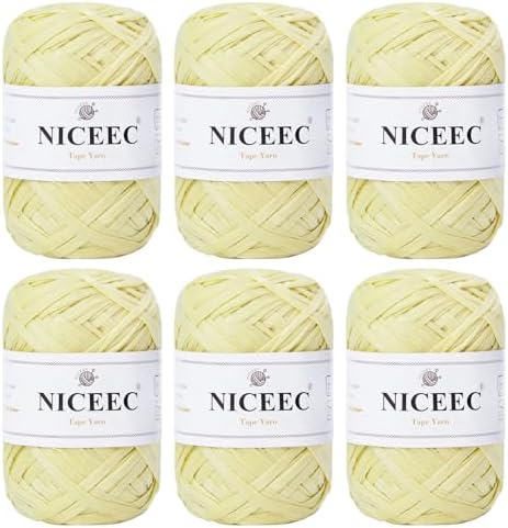 NICEEC 6 Skeins Soft Tape Yarn-Pale Yellow