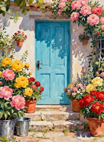 Flowers and Door Diamond Art Kits for Adults Diamond Painting Kits12X16in