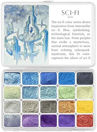 CraftyManor Mini Super Glitter Watercolor Paint Set, 20 Colors Ultra-Shimmer Metallic Watercolour Painting Sets, Solid Pearl Water Color Paints for Adult, 1ml Trial Pack (Sci-Fi)
