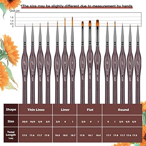 Golden Maple Miniature Paint Brushes, 15PC Model Brushes Micro Detail Paint Brush Set, Fine Detailing for Acrylics, Oils, Watercolors & Paint by Number, Figurine (Brown)