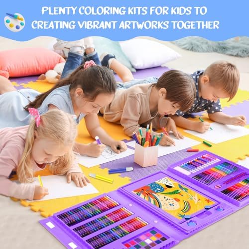 homicozy Art Supplies for Kids Ages 4-12,Mermaid Drawing Sets Art Case,Coloring Kits with Double Sided Trifold Easel,Crayon,Colored Pencil,Marker,Coloring Book,Drawing Stuffs Gifts for Girls Age 4-6-8
