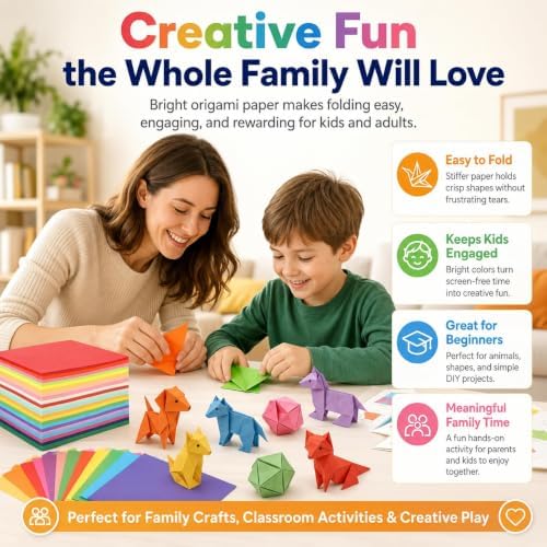 Origami Paper 200 Sheets 6 x 6 Inch Double Sided Colored Craft Paper | Easy to Fold,No-Fading Colors,Holds Crisp Creases ,Multi Solid Colors,Eco-Friendly Crafts for Kids,Handmade Projects,School