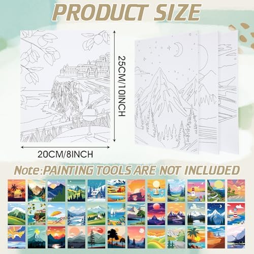 Harloon 36 Pcs 8 x 10 Inch Pre Drawn Canvas for Painting Pre Stretched Canvas Painting for Adults Illustration Landscape Outline for Sip and Paint Party Supplies Favor