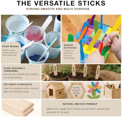 Apremont 1000 Pieces Large Jumbo Wooden Craft Sticks (6" x 3/4"), Premium Natural Organic Wood for Waxing, Craft Project, Tongue Depressor, Popsicle, Ice Cream Stick,Woodcraft, Paint Stirrer and Art