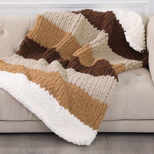 MABOZOO Assorted Chunky Yarn for Hand Knitting 8 Pack, Fluffy Jumbo Chenille Yarn, Soft Plush Yarn Bulky, Giant Thick Fuzzy Yarn for Arm Knitting, Khaki Multi (31.7 yds,8 oz Each Skein)