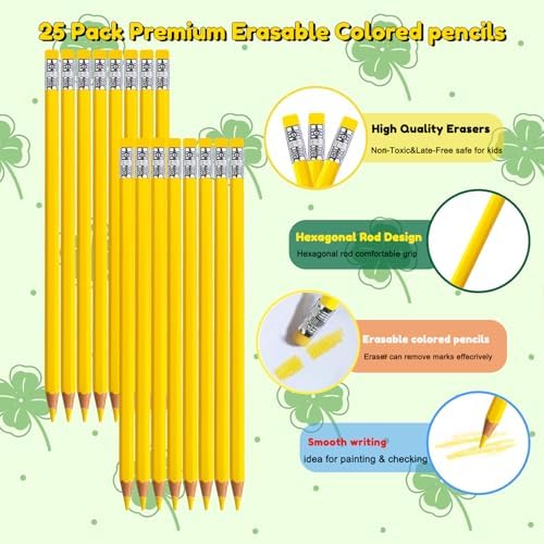Adhere 25pcs Checking Pencils Erasable colored Pencils Pre-Sharpened #2 HB,for Checking Tests Grading,Map Coloring, editing Office Favors,including a Free sharpener. (Yellow)