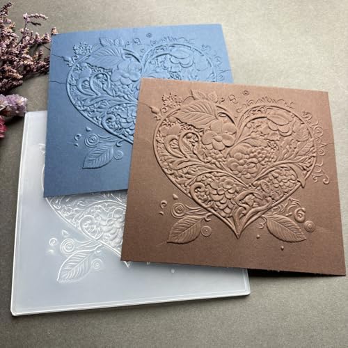 Floral Heart Leaf Swirl 3D Embossing Folder, Romantic Love Textured Plastic Stencil for DIY Scrapbooking Card Making Paper Crafts