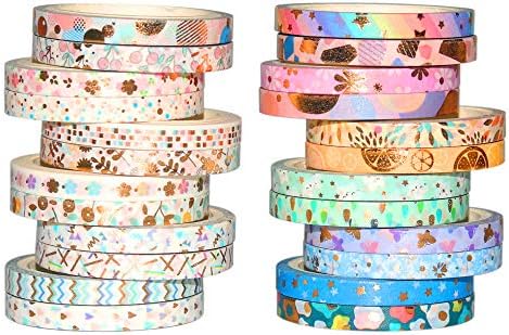 YUBBAEX 24 Rolls Skinny Washi Tape Set Gold Foil Print Decorative Tapes for Arts, DIY Crafts, Bullet Journals, Planners, Scrapbooking, Wrapping (Basic 5mm)