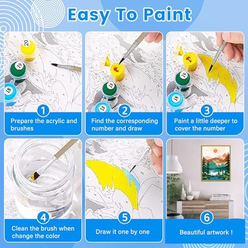 Yunnuo Landscape Paint by Numbers Kit for Adults Beginner, Sun & Mountain Paint by Number Canvas,Acrylic Abstract Paint with Numbers for with 3 Pcs Paintbrushes Home Wall Decor Gift (16 x 20 in)