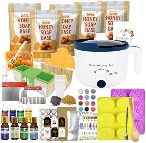 PIUH Honey Soap Making Kit with Honey Soap Base and Molds for Adults | All in One Soap Making Supplies Kit, 2.2 lbs Honey Soap Base, Soap Melter, DIY Natural Soap Craft Kit