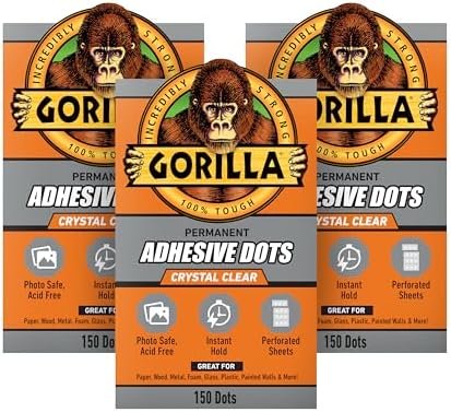 Gorilla Permanent Adhesive Dots, Double-Sided, Clear, 150 Pieces, 3-Pack