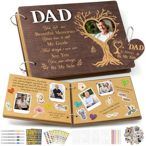 CY2SIDE Dad Memorial Gifts Photo Album – 110PCS In Loving Memory of Dad Wooden Scrapbook Kit Sympathy Gift for Loss of Father, Bereavement Keepsake Grief Journal for Father’s Day & Grieving Family