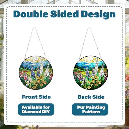 Stained Glass Flowers Diamond Art Hanging Kit for Adults, Flowers Pendant Diamonds Painting Art Kit, Special Crystal Diamond Art Painting Pendant Ornament, Craft Gift for Women Home Window Decor