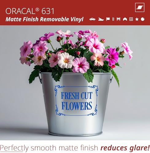 ORACAL 631 Matte Gentian Vinyl Durable Roll Easy to Weed Permanent Adhesive Craft Vinyl for Plotting Machines, Decals & DIY Projects 12” x 10ft