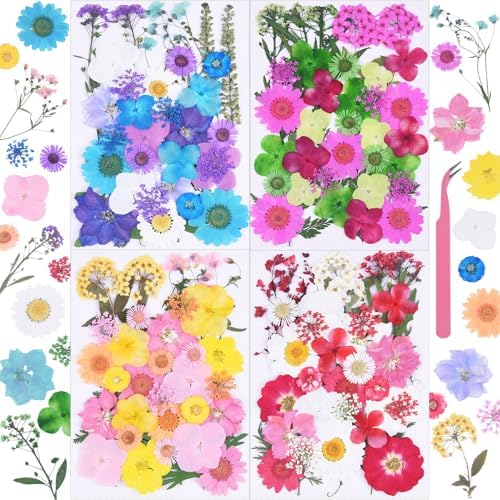 141Pcs Colorful Dried Pressed Flowers for Crafts,Xinxinran Dry Flowers Kit for Resin Molds,Epoxy Resin Accessories,Bookmark,Nails, Jewelry Molds,Candle Making Supplies,Soap,Frame(Mix Color)