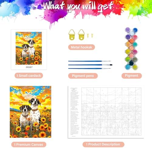 Yunnuo Dog Paint by Numbers Kit for Adults Beginners,Sunflower, 16X20 inch