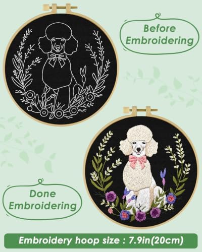 ERKOON Embroidery Kit for Beginners Adult Poodle Cross Stitch Set