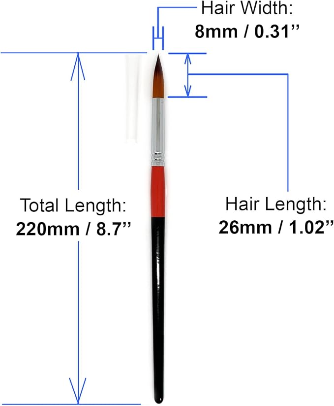 Size #10 Pointed Round Paint Brush Set of 12, Premium Taklon Synthetic Hair | No Shedding Bristles for Acrylic Watercolor Oil Gouache Tempera Enamel Ink Painting for Students, Professionals & Artists