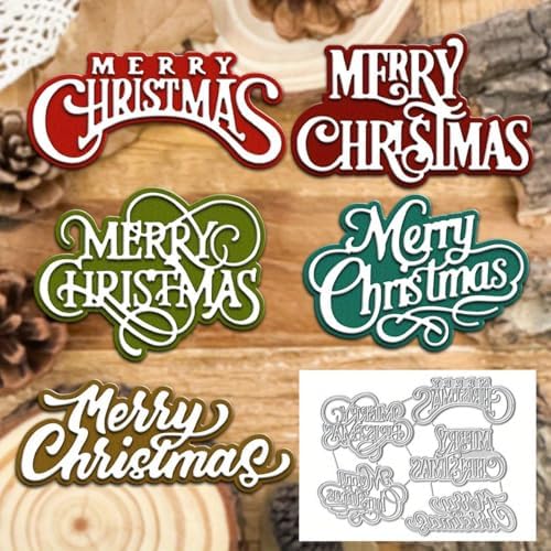 Lapoo Words Cutting Die for Scrapbooking - Durable, Cut Stencils for DIY Scrapbook Photo Album Decorative Paper Card, Card Making Supplies Party Wedding Decorations (Merry Christmas 5.4 x 4.3 in)
