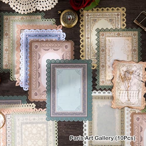 60 Sheets Lace Edged Scrapbook Paper, 6 Packs Vintage Scrapbooking Stationery Writing Paper for Scrapbook Junk Journal Supplies Embellishments Planner Letter Collage (4.7x6.3 Inch)