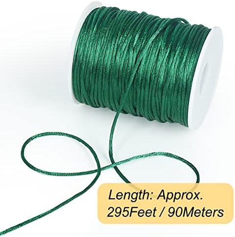 Tenn Well 295ft 2mm Satin Nylon Cord Silky Rattail Dark Green for Crafts