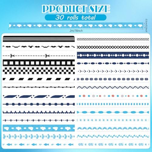 EORTA 30 Rolls Pastel Floral Washi Tape Set, Thin 5mm Skinny Masking Tape, Decorative Planner Tape for Scrapbooking, Journaling, Gift Wrapping & DIY Crafts (Minimal Neutral Lines, 5mm)