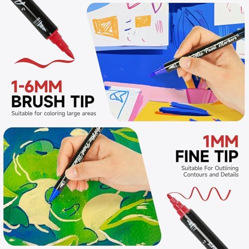 Acrylic Paint Markers,120 Colors Dual Tip Acrylic Paint Pens with Brush and Fine Tips for Rock Painting,Glass,Wood,Ceramic,Canvas,Stone, Vibrant Color Ideal for Artists, Crafters, DIY Projects