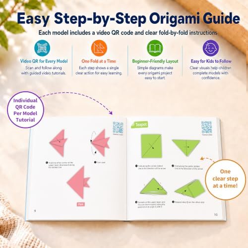 Origami Paper Kit 200 Sheets 6x6 Inch Colored Craft Paper with Guide | Double Sided,Step-by-Step Guide,Multi Colors,No Fading Paper,Clean Crisp Folds,Perfect for Beginner,Kids,School,Craft Gift