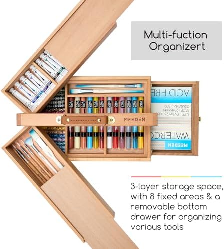 MEEDEN Portable Artist Supply Storage Box: Foldable Beech Wood Box