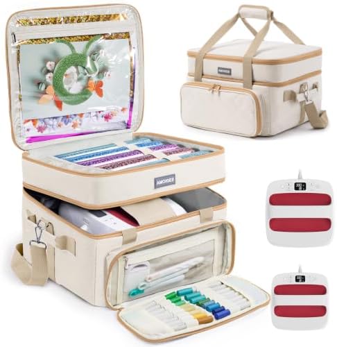 AMOIGEE Double-Layer Carrying Case, Craft Organizer for Cricut Accessories
