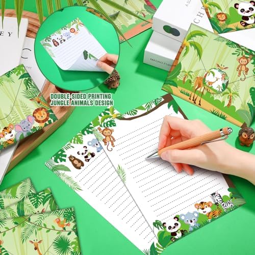 TaoBary 160 Pcs Safari Animal Stationery Paper and Envelopes Set