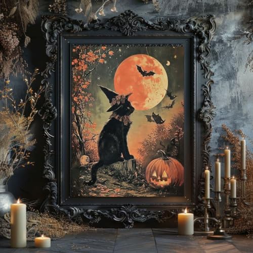Paint by Numbers for Adults Halloween, Black Cat Paint by Number on Canvas