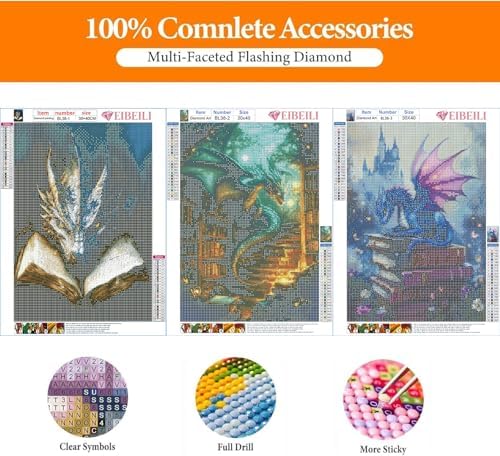 EIBEILI Diamond Painting Kits for Adults - 3 Pack Dragon Artwork DIY 5D Diamond Art Kits Full Drill Diamond Dots Paintings with Diamonds Gem Art and Crafts Home Decor 12x16inch