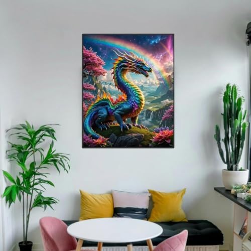 ldazao Dragon Framed Paint by Numbers Kit for Adults Beginner Colourful Dragons Adult Paint by Number Artist Kits for Gift Home Wall Decor 9.5x12 Inch